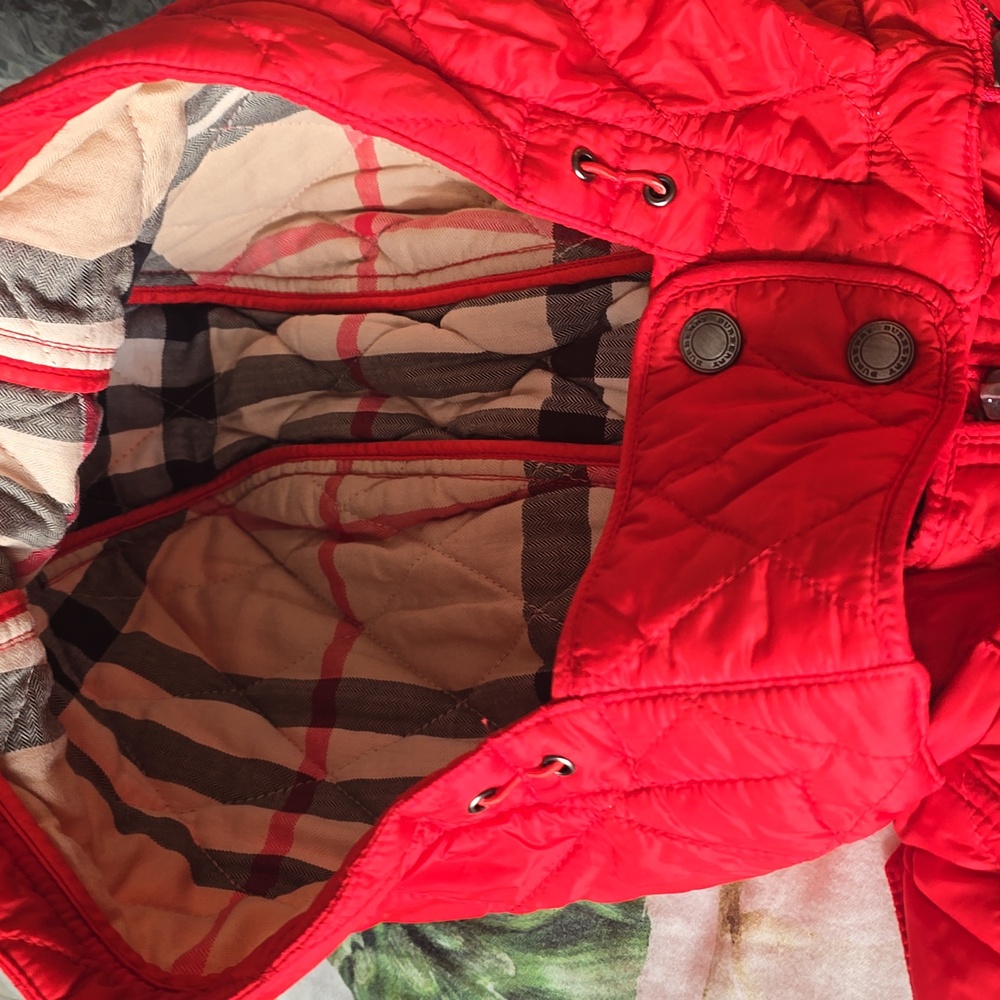 Burberry Red Quilted Hooded Puffer Jacket
